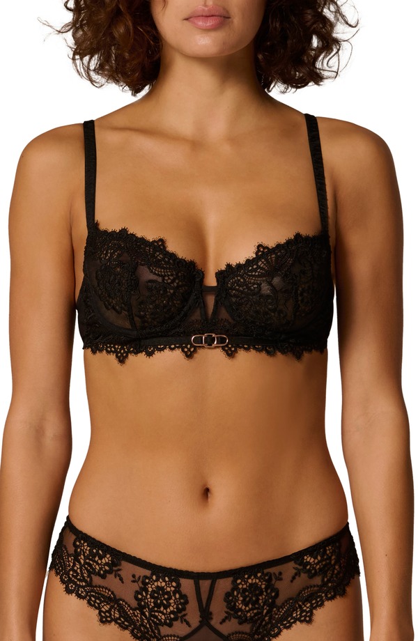 シモーヌペレール レディース アンダー御召しもの ブラ スピード競技 Simone Perele Idole Underwire Lace Demi Bra Black 黒いこと