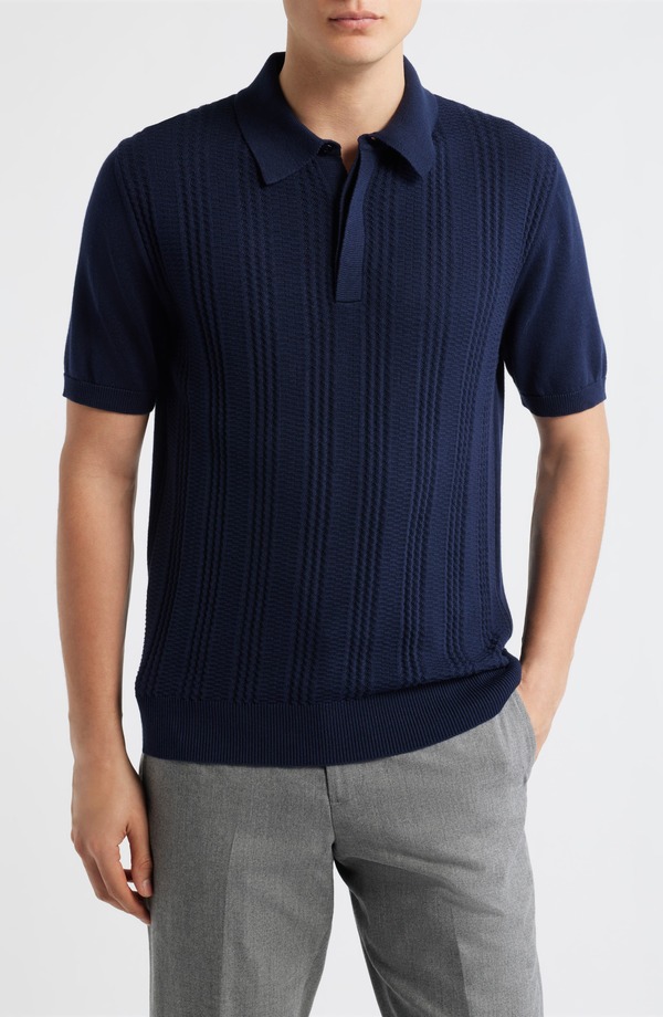 カナーリ メンズ トップス スポーツシャツ 肋材 ティーシャツ 綿織物 Canali Ribbed Cotton Blend Polo Sweater Navy 米国海軍