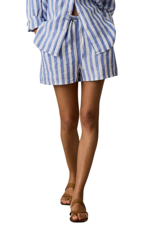 ファレティ レディース ボトムス 二分の一ズボン下・さる股引き 遊撃手ズボン下 リネン Faherty Laguna Montecito Linen Shorts Coastal Calm Stripe 縞模様