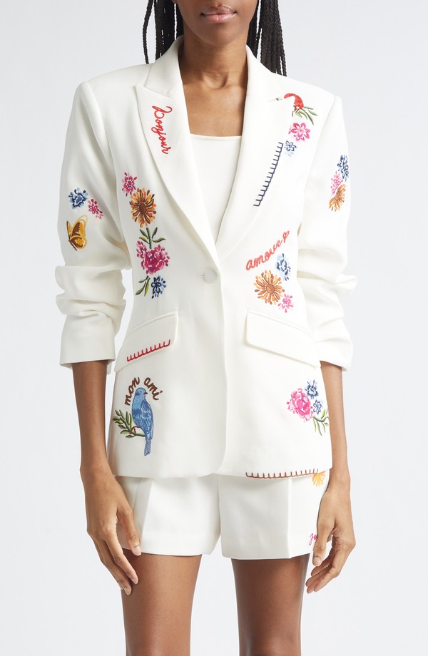 サンク セプト レディース アウター 上衣・上衣 刺しゅう スポーツジャケット Cinq Sept Celeste Vine Scrunched Embroidered Blazer Ivory/ Multi 象牙色