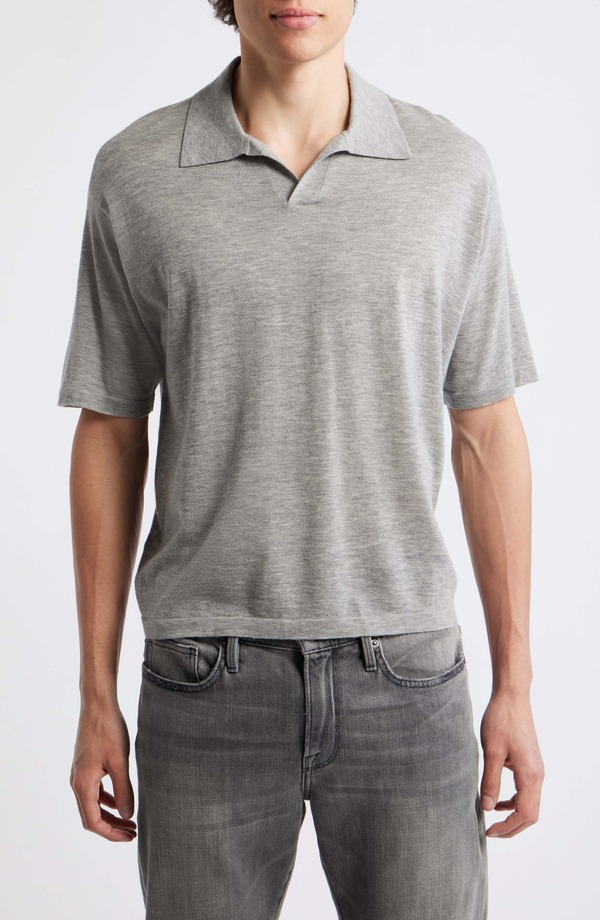 枠組み メンズ トップス スポーツシャツ 羊毛 ティーシャツ FRAME Superfine Merino Wool \u0026 Cashmere Sweater Polo Light Grey Melange 薄墨色