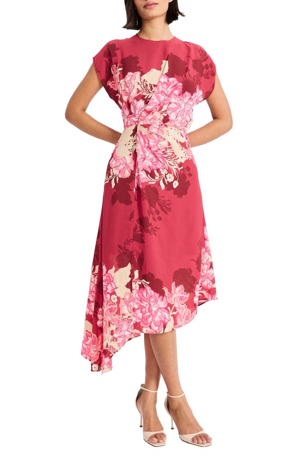 マギー英国の首都 レディース トップス 衣装 非対称 御花柄 刷り上げる MIDI 御花 Maggy London Floral Print Asymmetric Midi Dress Rose Bud/ Pink Carnation サクラ色