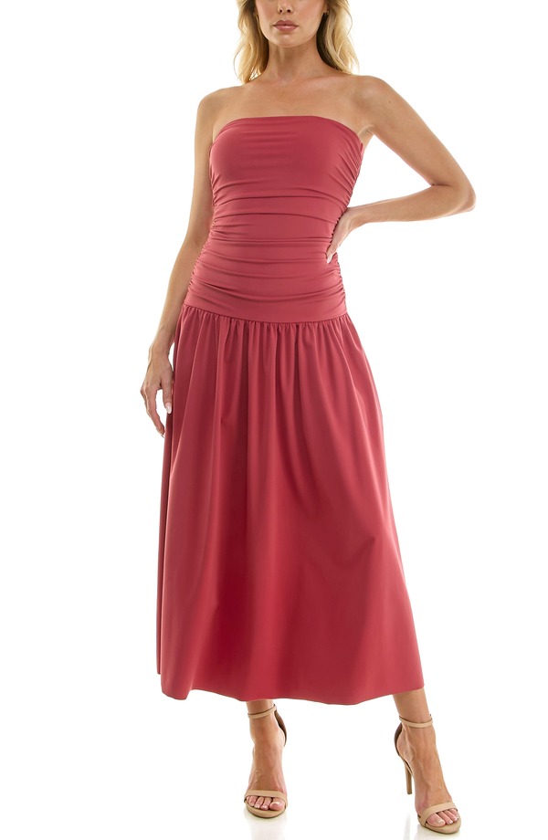 ソーシャライト レディース トップス ワンピース ギャザー ストラップレス Socialite Ruched Bodice Strapless Dress Berry|ReVida 店