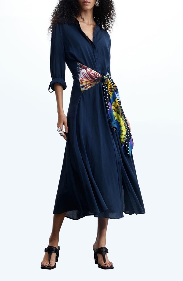 デジグアル レディース トップス ワンピース シャツ Desigualong Sleeve Shirtdress Blue ブルー|ReVida 店
