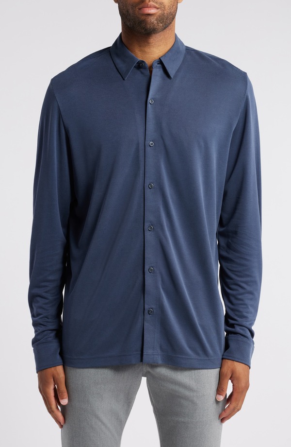 ジョンストンアンドマーフィー メンズ トップス プルオーバー ヴィンテージ 編み物 Johnston \u0026 Murphy Vintage Wash Knit Button-Up Shirt Navy 米国海軍