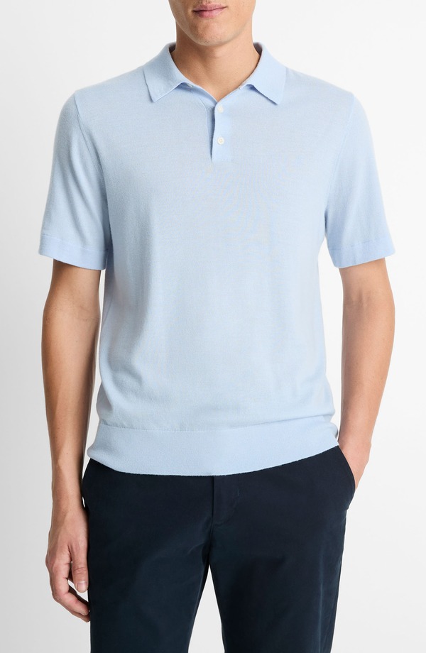 ヴィンス メンズ トップス スポーツシャツ 羊毛 ティーシャツ Vince Short Sleeve Wool \u0026 Cashmere Polo Sweater Playa Blue 青碧