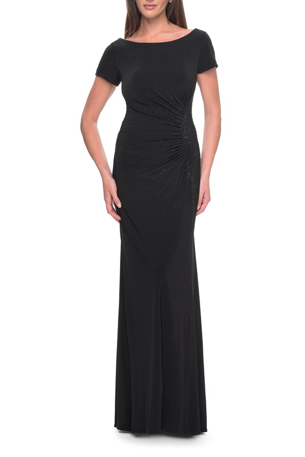 ラフェム レディース トップス ワンピース ジャージー La Femme Long Jersey Evening Dress with Rhinestone Details Black ブラック|ReVida 店