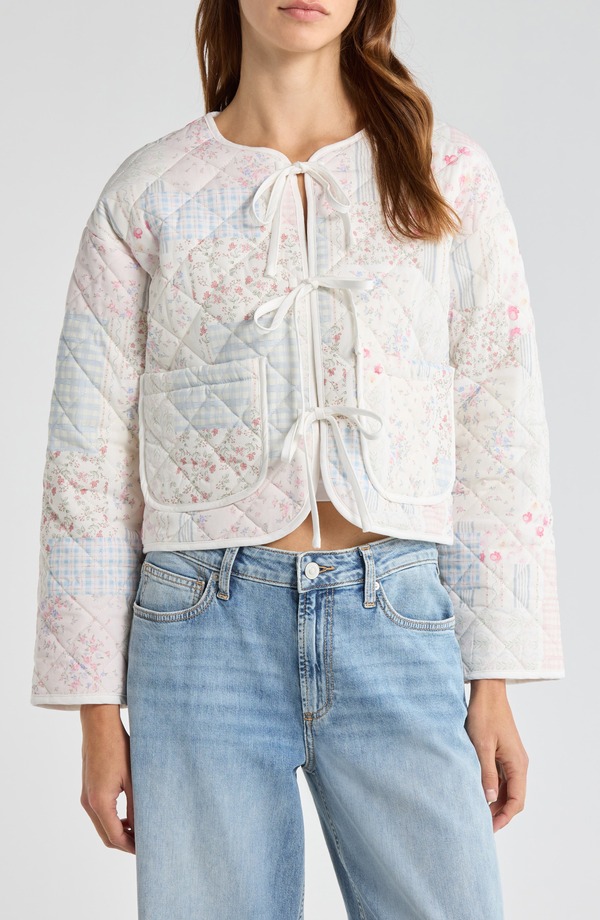 オールインフボール レディース アウター 上衣・上衣 キルティング All インチ Favor Tie Front Quilted Jacket Blush Blue Patchwork 青碧