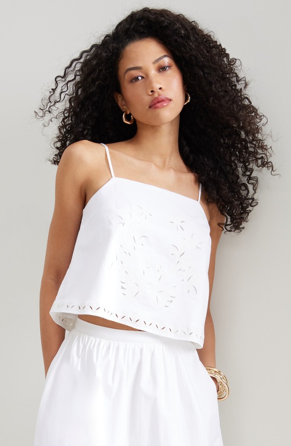 オープンエディット レディース トップス シャツ 刺繍 Open Edit Embroidered Poplin Cami White ホワイト|ReVida 店
