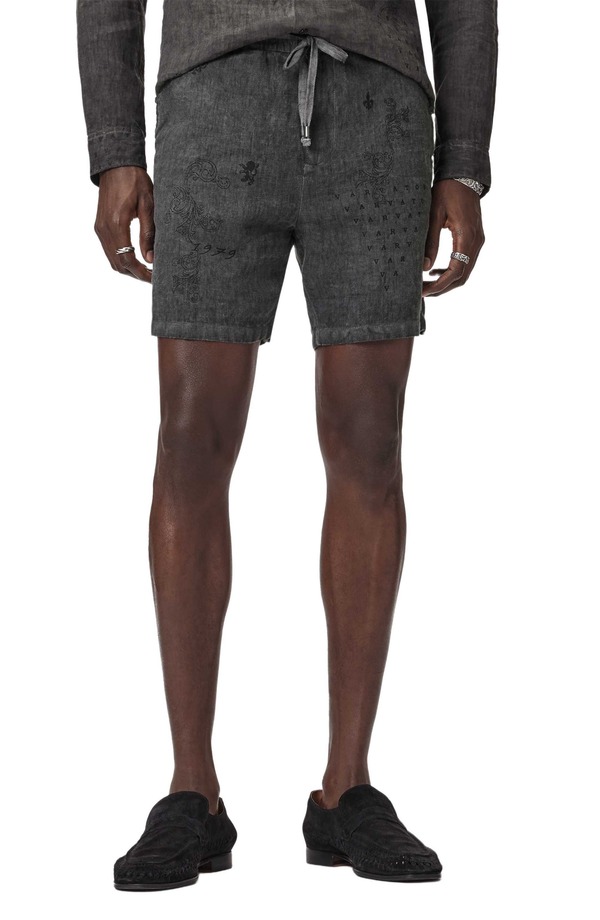 ジョンバルベイトス メンズ ボトムス 二分の一ズボン下・さる股引き 遊撃手ズボン下 リネン John Varvatos Darylinen Drawstring Shorts Charcoal 濃灰色