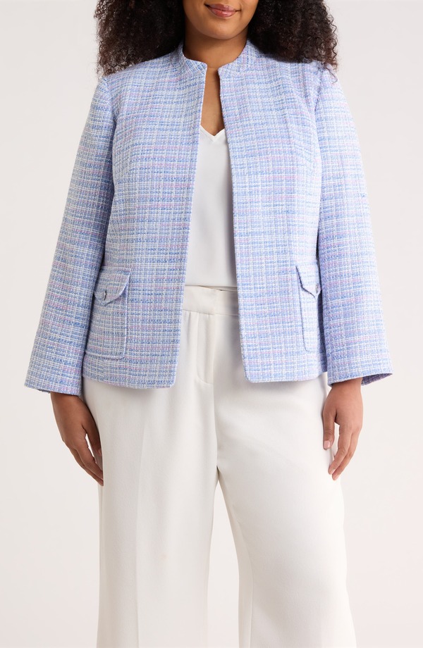 カスパール レディース アウター 上衣・上衣 ツィード KASPER Stand Collar Tweed Jacket Paris Bleu Multi マルチ色つや