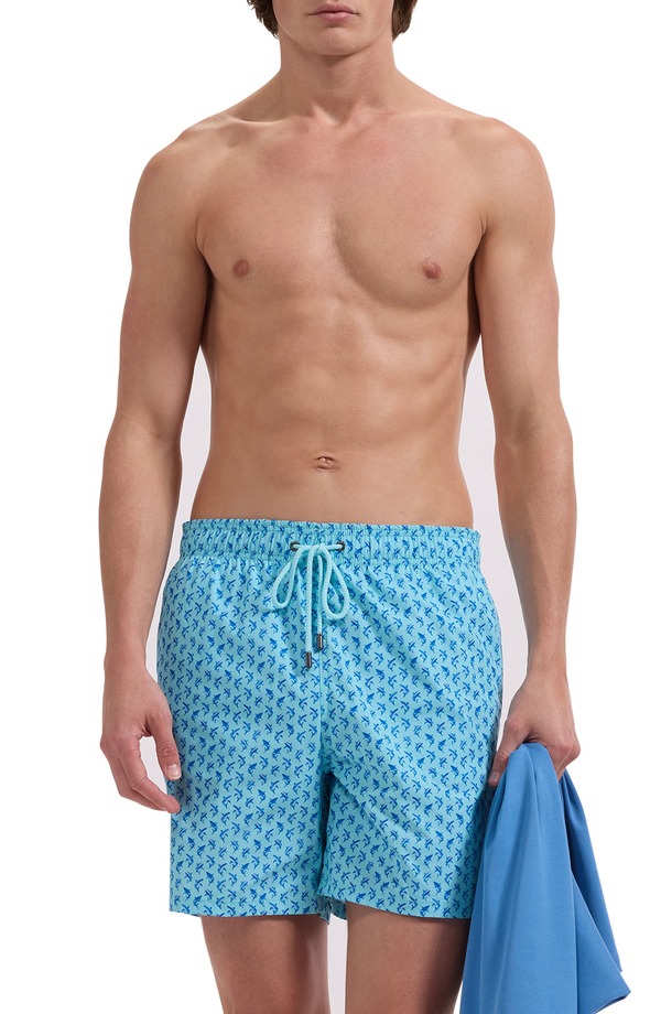 ブガッチ メンズ 海水着 二分の一ズボン下・さる股引き 刷り上げる Bugatchi Kai Dolphin Print Swim Trunks Aqua アクア