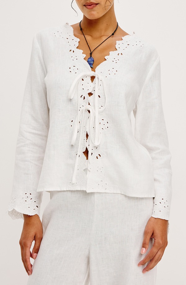 レイルズ レディース トップス プルオーバー リネン Rails Fleur Eyelet Linen Shirt White 白いこと
