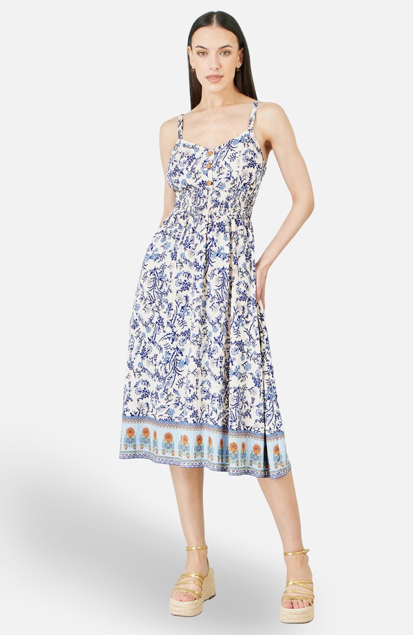 ユミキム レディース トップス 衣装 御花柄 刷り上げる MIDI 御花 Yumi Floral Border Print Midi Sun Dress White 白いこと