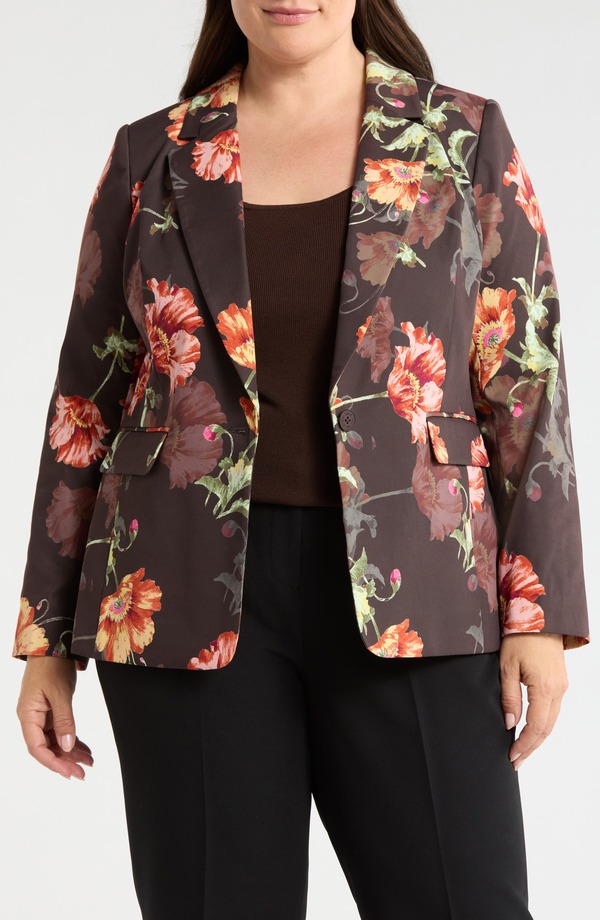 タハリエーエスエル レディース アウター 上衣・上衣 刷り上げる ティーシャツ スポーツジャケット Tahari ASL Print Sateen Blazer Espresso Floral