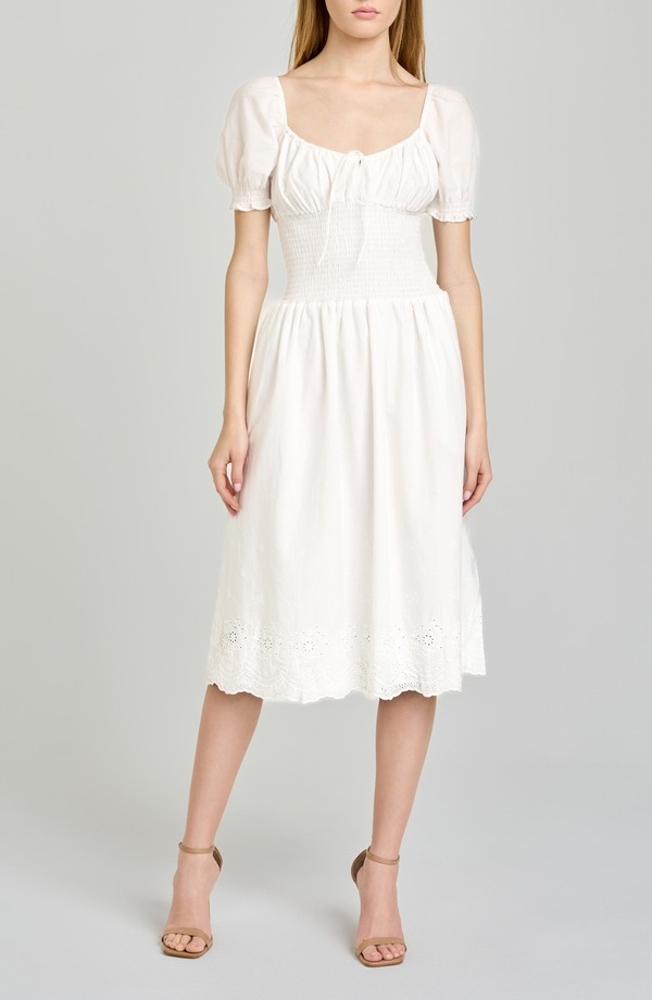 ワイフ レディース トップス ワンピース コットン WAYF x Hannah Lovey Porter Dahlia Eyelet Detail Cotton Dress Ivory アイボリー｜ReVida 店
