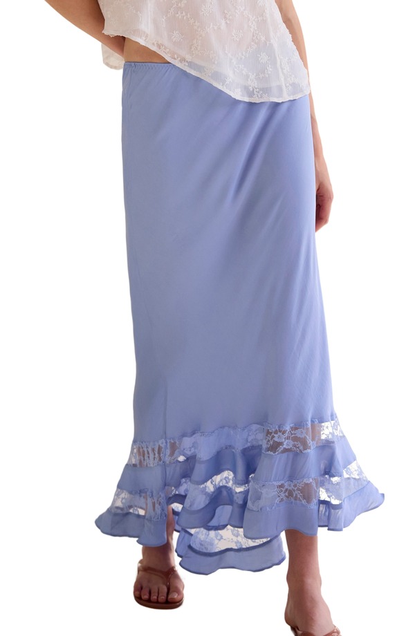 フリーピープル レディース ボトムスカート サテン レース Free People Long Lost Lover Lace Detail Satin Slip Skirt Cashmere Blue ブルー|ReVida 店