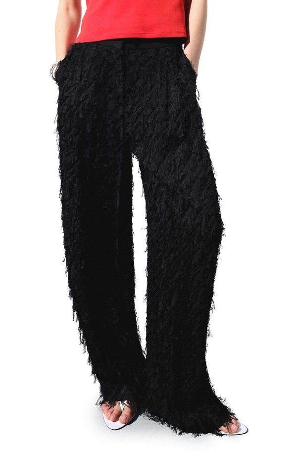 マンゴ レディース ボトムス ジーンズズボン下 引っ切りない MANGO Textured Yarn Straight Leg Pants Black 黒いこと