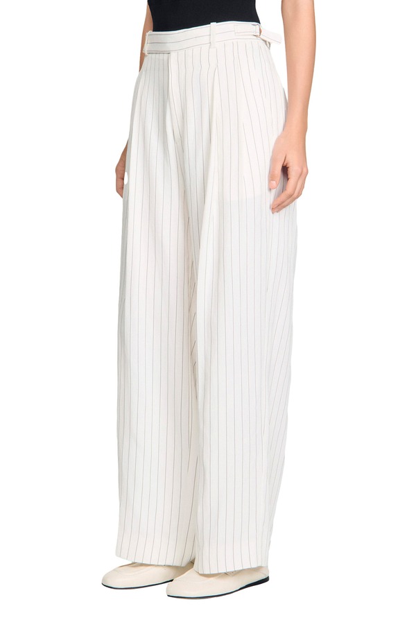 砂子ロ レディース ボトムス レギンス ズボン下 SANDRO Striped suitrousers Ecru / Black エクリュ
