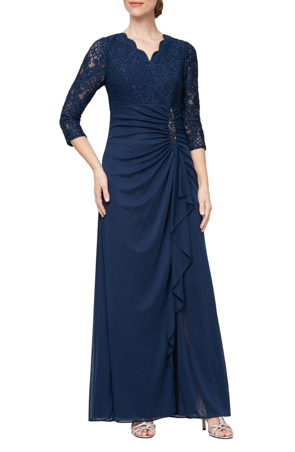 アレックスイブニングス レディース トップス ワンピース A ライン スパンコール レース Alex Eveningsequin Lace A-Line Formal Gownavy ネイビー 37,570円