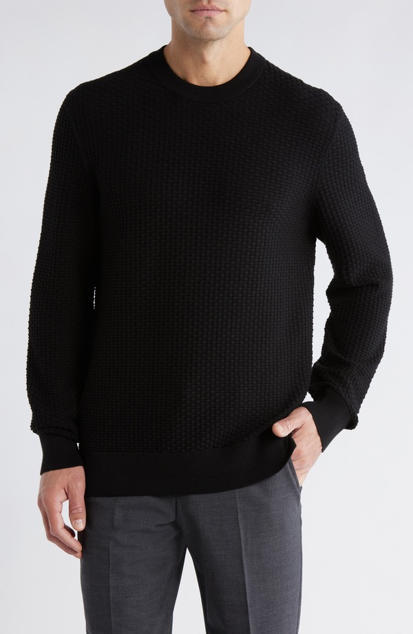 ボス メンズ アウター パーカー・スウェット セーター BOSS Imberto Textured Sweater Black ブラック