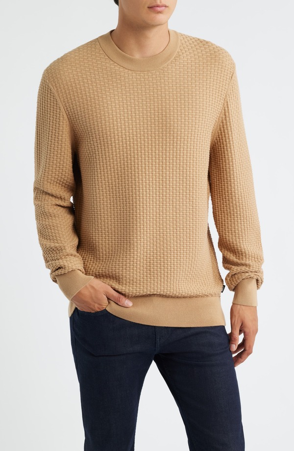 主任者 メンズ アウター パーカー・スウェット スウェーター BOSS Imberto Textured Sweater Medium Beige ベージュ