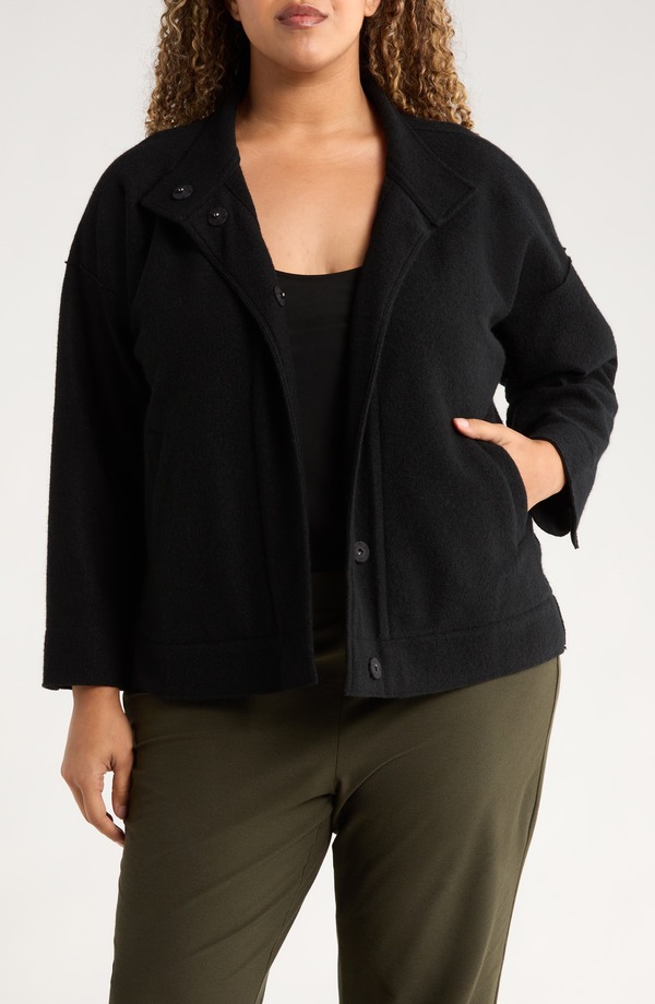 エイリーンフィッシャー レディース アウター ジャケット・ブルゾン ウール Eileen Fisher Stand Collar Wool Jacket Black ブラック