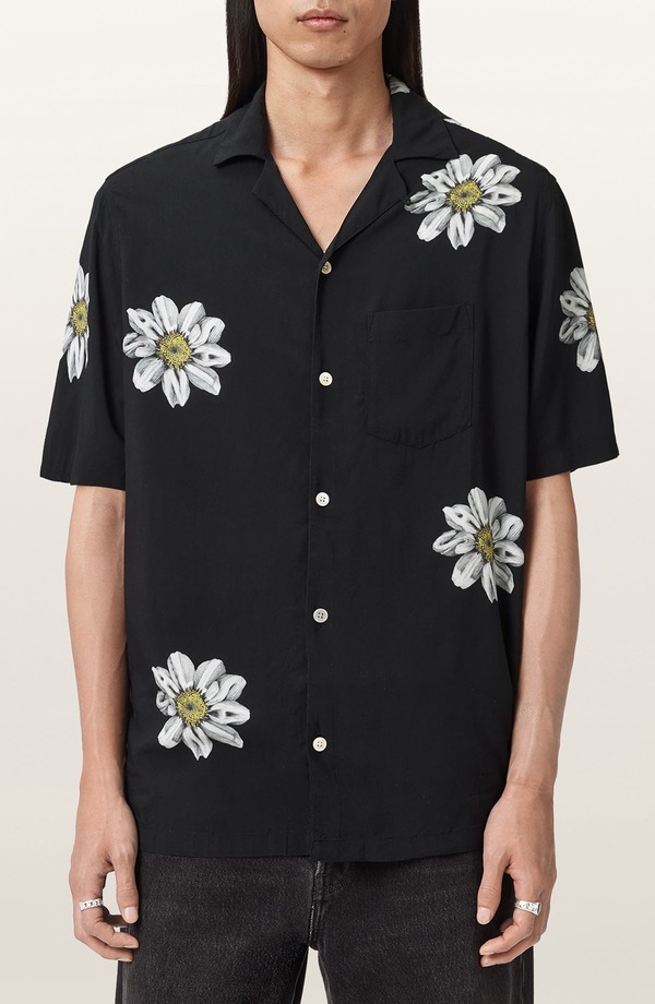 オールセインツ メンズ トップス シャツ AllSaints Petal Camp Shirt Jet Black ブラック