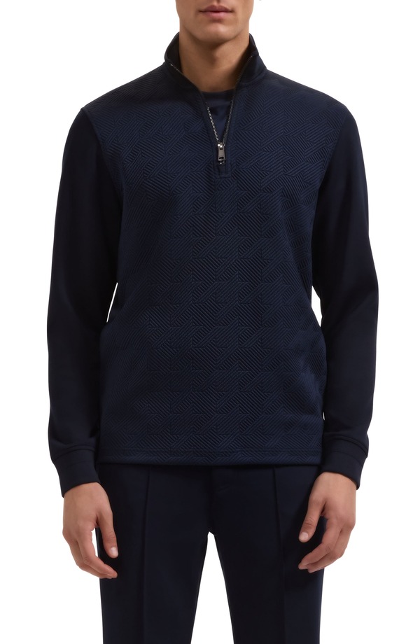 ブガッチ メンズ アウター パーカー・スウェット ハーフジップ シャツ Bugatchi Softouch Quarter Zip Sweatshirt Navy ネイビー|ReVida 店