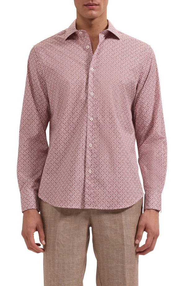 ブガッチ メンズ トップス シャツ プリント コットン Bugatchi Axel Shaped Fit Mosaic Print Stretch Cotton Button-Up Shirt Sienna