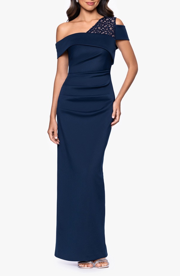 ベッツィアンドアダム レディース トップス ワンピース ワンショルダー Betsy & Adam One-Shoulder Sheath Dress Navy/ Nude/ Navy ネイビー