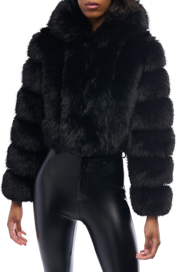 アザレア ワン レディース アウター ジャケット・ブルゾン フーデッドジャケット AZALEA WANG Jolene Crop Faux Fur Hooded Jacket Black ブラック｜ReVida 店