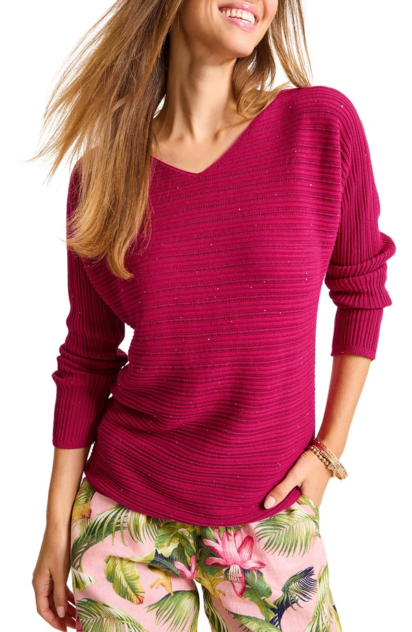トッミーバハマ レディース アウター パーカー・スウェット ミニ スウェーター スパンコール Tommy Bahama Jewel Bay Mini Sequin Sweater Pink Papaya サクラ色
