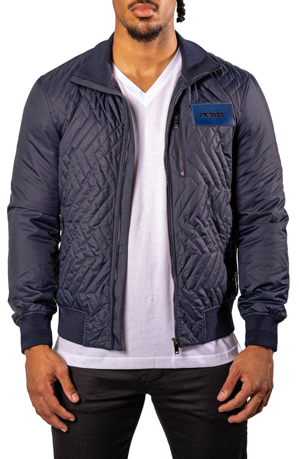 マセオ メンズ アウター 上衣・上衣 キルティング Maceoo Puffycomb Quilted Bomber Jacket Blue 青碧