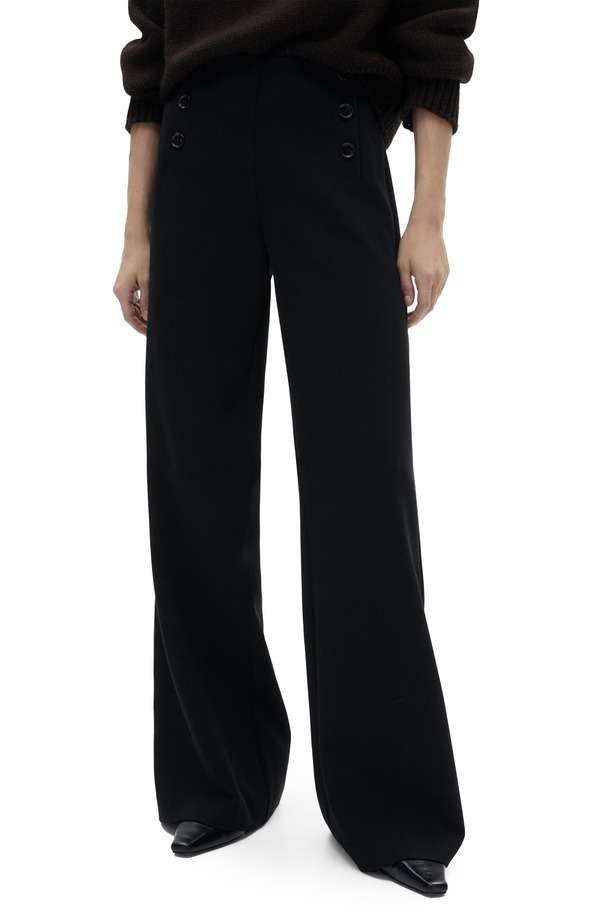 マンゴ レディース ボトムス レギンス ワイドレッグ ズボン下 MANGO Button Wide Leg Pants Black 黒いこと