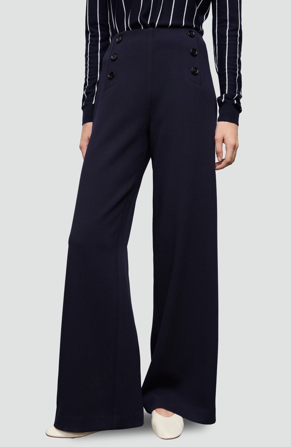 マンゴ レディース ボトムス レギンス ワイドレッグ ズボン下 MANGO Button Wide Leg Pants Navy 米国海軍