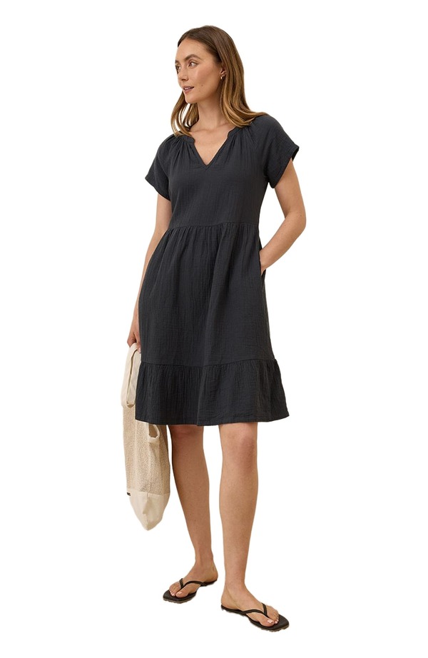 パクト レディース ボトムス 心地よいズボン下 綿織物 Pact Organicotton Coastal Double Gauze Breezy Dress Black 黒いこと