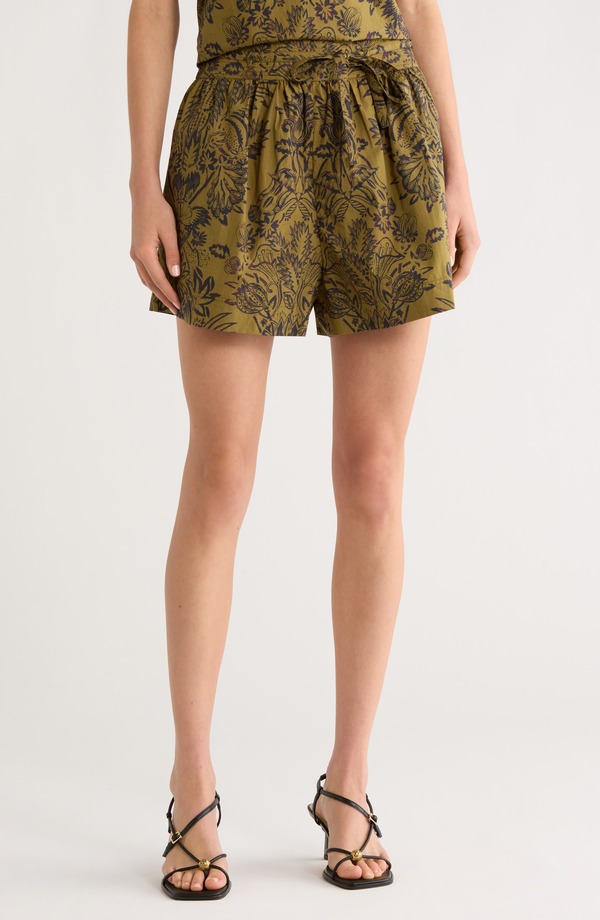 ウラ・ジョンソン レディース ボトムス 二分の一ズボン下・さる股引き 遊撃手ズボン下 Ulla Johnson Rowan Tie Waist Shorts Olive Flora オリーブ