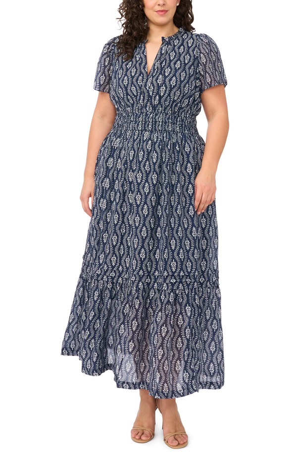 セセ レディース トップス 衣装 刷り上げる シャーリング マキシ CeCe Print Smocked Waist Maxi Dress Classic Navy 米国海軍