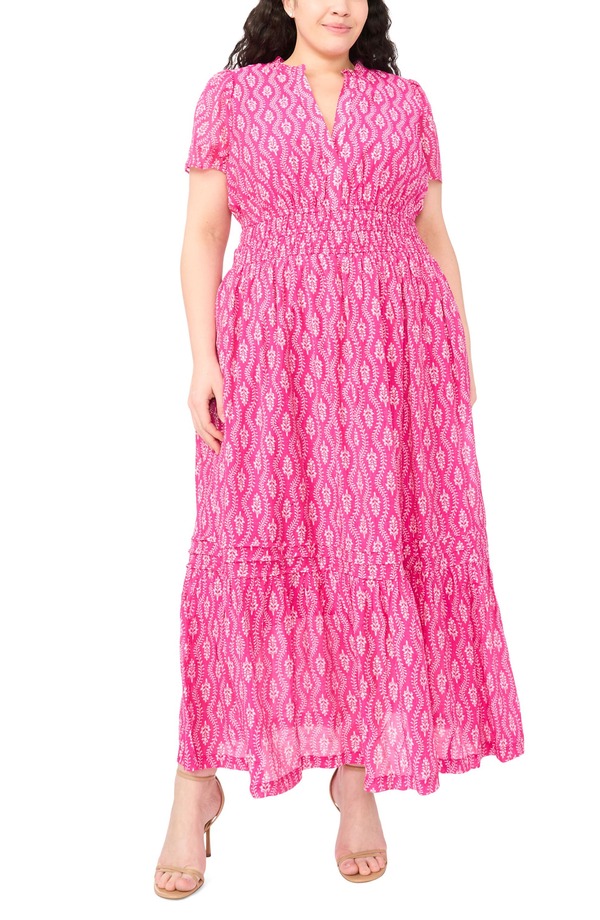 セセ レディース トップス 衣装 刷り上げる シャーリング マキシ CeCe Print Smocked Waist Maxi Dress Magenta マゼンタ