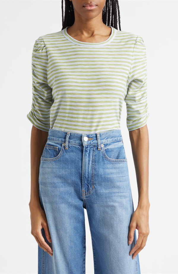ヴェロニカ ベアード レディース トップス プルオーバー ギャザー Veronica Beard Waldorf Stripe Ruched Sleeve Tee Banded Stripe 縞模様