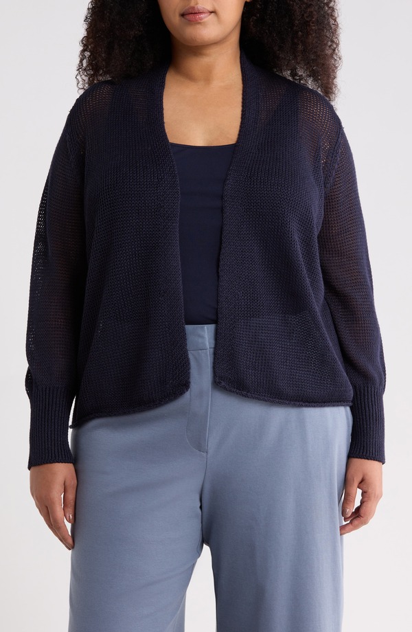 エイリーンフィッシャー レディース アウター ジレー 綿織物 リネン Eileen Fisher Organic Linen \u0026 Organicotton Cardigan Ink