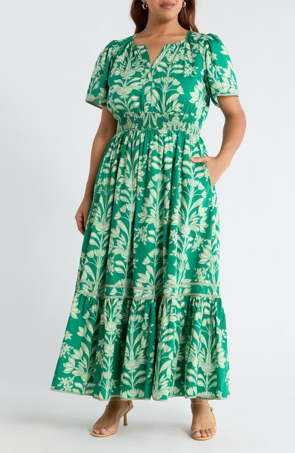 シュガーリップス レディース トップス 衣装 御花柄 刷り上げる シャーリング マキシ 御花 SUGARLIPS Floral Print Smocked Waist Maxi Dress Kelly-Cream 皮膚軟化剤