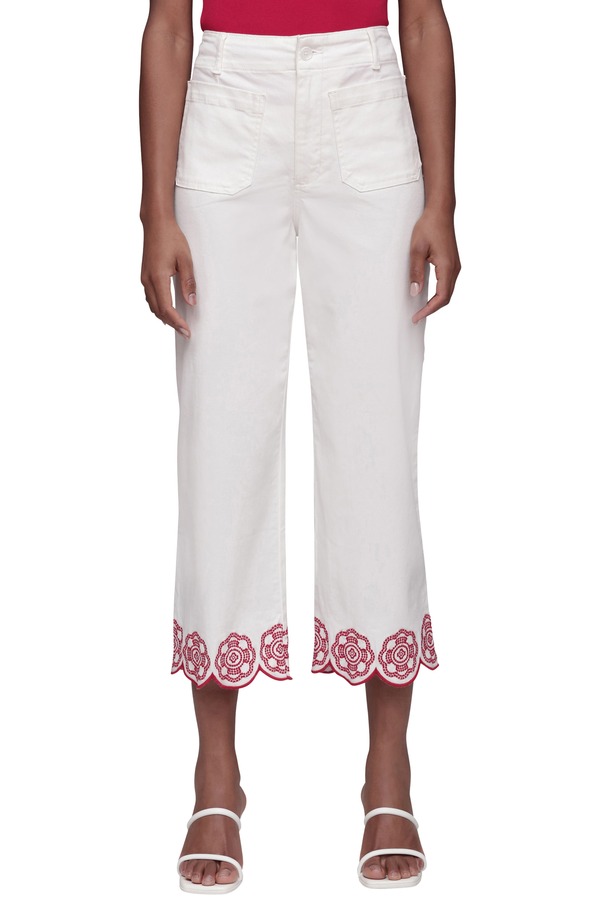 バガテル レディース ボトムス レギンス ワイドレッグ ズボン下 刺しゅう Bagatelle Wide Leg Crop Embroidered Pants Bone/ Red 赤いこと