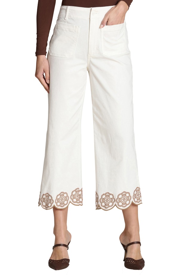バガテル レディース ボトムス レギンス ワイドレッグ ズボン下 刺しゅう Bagatelle Wide Leg Crop Embroidered Pants Bone/ Tan タン