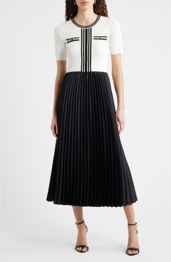 エリータハリ レディース トップス ワンピース セーター Elie Tahari The Mave Mixed Media Sweater Dressky White / Noir ホワイト｜ReVida 店