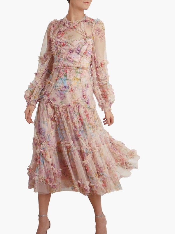 ニードルアンドスレッド レディース トップス 衣装 御花柄 フラウンス 御花 Needle \u0026 Thread Floral Diamond Ruffle Ballerina Dress Topaz Pink サクラ色