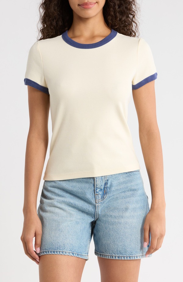 マリーン レイヤー レディース トップス シャツ Marine Layer Lexi Rib Ringer T-Shirt Cream And Bay Blue クリーム|ReVida 店