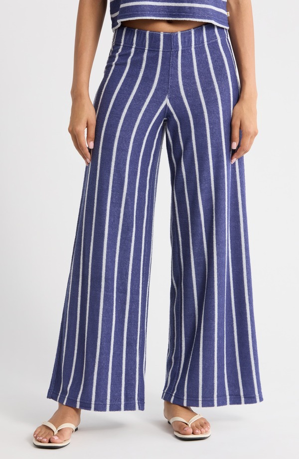 米国海兵隊員 度合い レディース ボトムス レギンス ズボン下 パイル Marine Layer Beach Stripe Terry Cloth Pants Bay Blue And White Stripe 白いこと