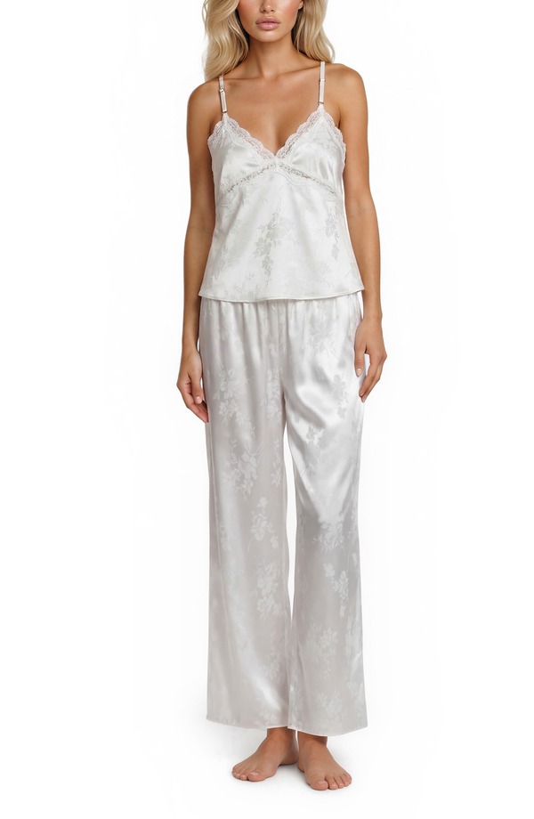 フローラニクルーズ レディース アンダーウェア ナイトウェア フラワー柄 サテン キャップ フラワー Flora Nikrooz Florence Floral Capri Satin Pajamas Ivory アイボリー｜ReVida 店